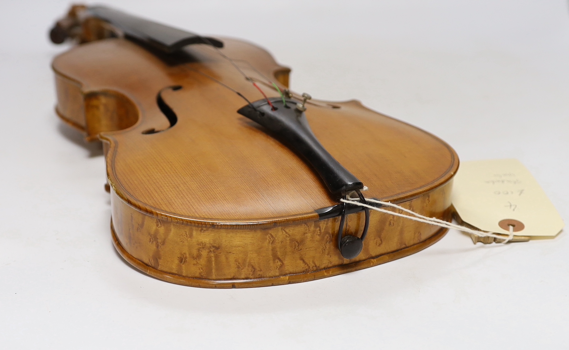 A bird's eye maple veneered student's violin, 58.5cm long